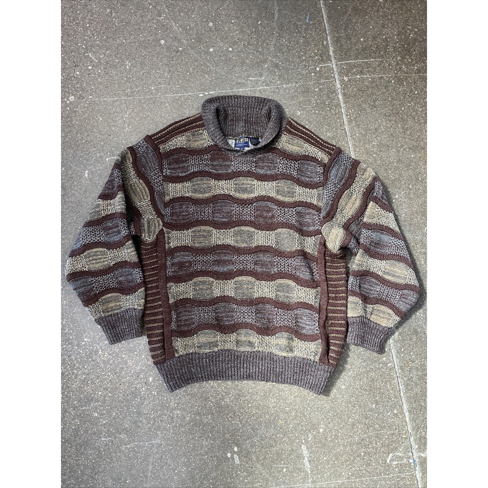 Vtg LeRoy Wool Blend Sweater Big Grey Knit Long Sleeve W/ Collar- Men's Size L